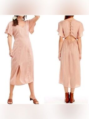 Free People x Saltwater Luxe pink striped midi dress - Size L
